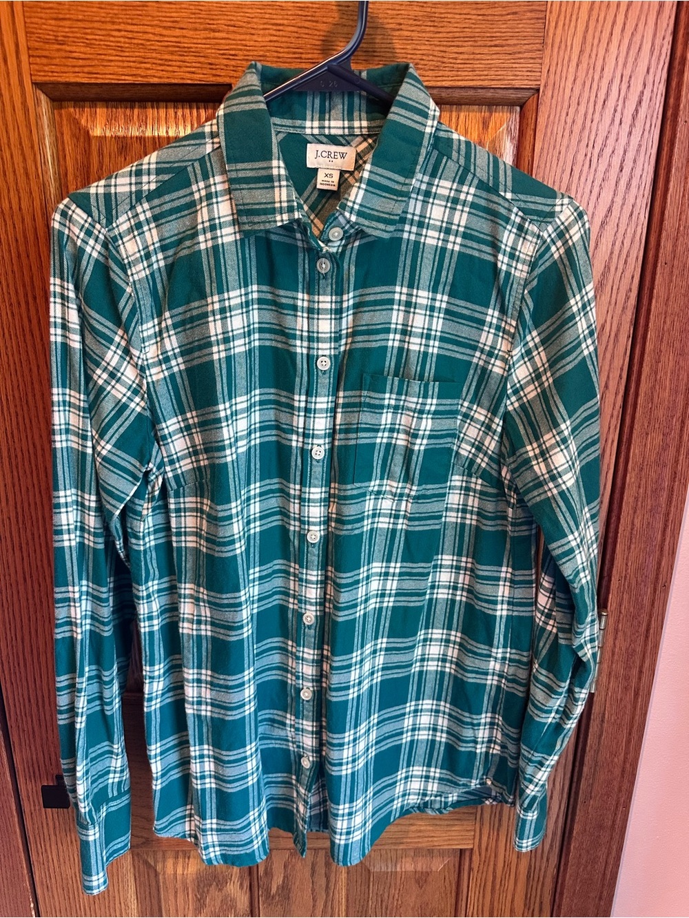 J. Crew Size XS Brushed Flannel Plaid Button Up Shirt Teal White